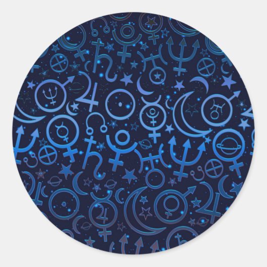 Blaue Planetensymbole Mystical Universe Planets Runder Aufkleber (Vorderseite)