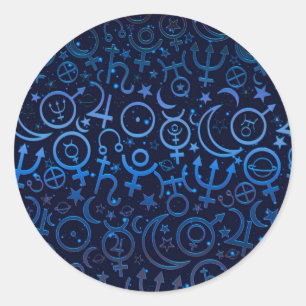 Blaue Planetensymbole Mystical Universe Planets Runder Aufkleber