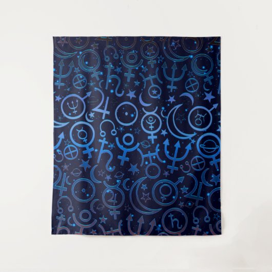 Blaue Planetensymbole Mystical Universe Planets Wandteppich (Vorderseite)