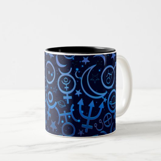 Blaue Planetensymbole Mystical Universe Planets Zweifarbige Tasse (VorderseiteRechts)