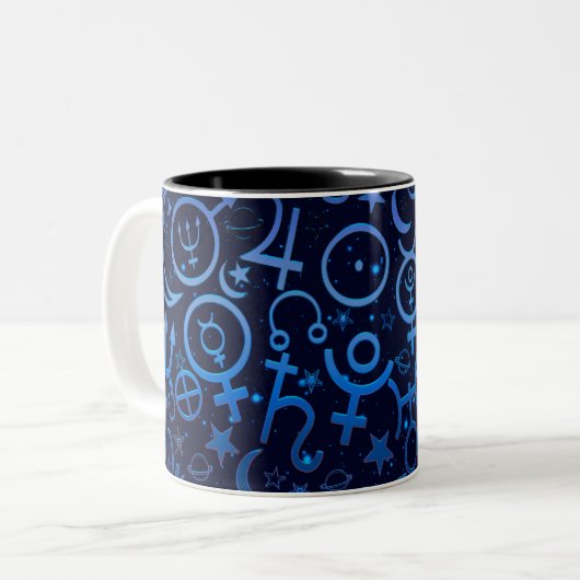 Blaue Planetensymbole Mystical Universe Planets Zweifarbige Tasse (Vorderseite Links)