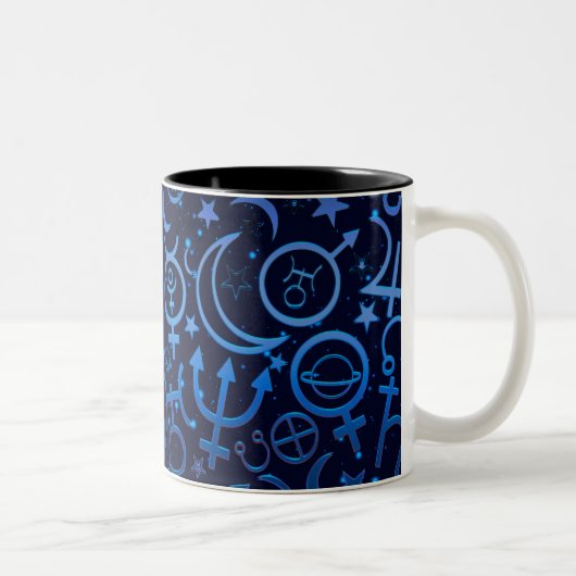 Blaue Planetensymbole Mystical Universe Planets Zweifarbige Tasse (Rechts)