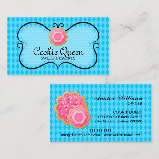 Blaue Plätzchen-Bäckerei Visitenkarte (Vorne/Hinten)
