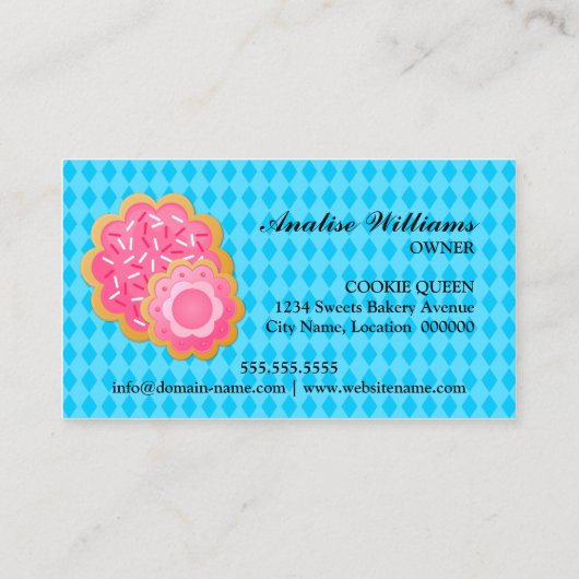 Blaue Plätzchen-Bäckerei Visitenkarte (Rückseite)