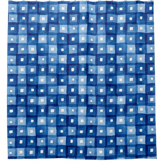 Blaue Plätze, Aquarellfarben Nahtloses Mosaik. Duschvorhang (Vorderseite)