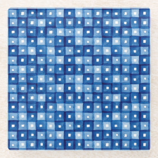 Blaue Plätze, Aquarellfarben Nahtloses Mosaik. Glasuntersetzer