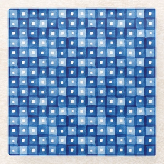 Blaue Plätze, Aquarellfarben Nahtloses Mosaik. Glasuntersetzer (Vorderseite)