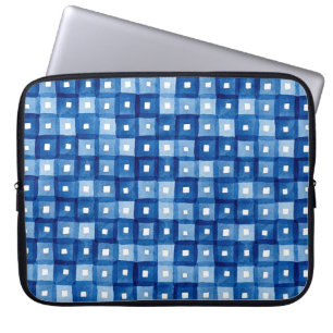 Blaue Plätze, Aquarellfarben Nahtloses Mosaik. Laptopschutzhülle