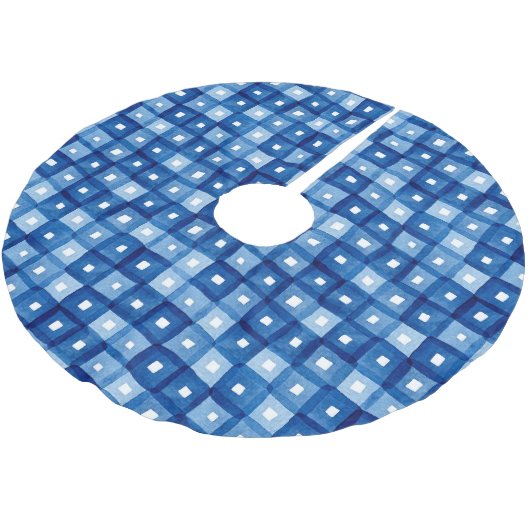 Blaue Plätze, Aquarellfarben Nahtloses Mosaik. Polyester Weihnachtsbaumdecke (Schrägansicht)