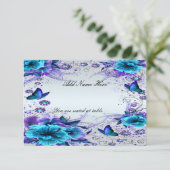 Blaue Platzkarte mit Blumen und Schmetterlingen (Stehend Vorderseite)