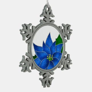 Blaue Poinsettia Schneeflocken Zinn-Ornament