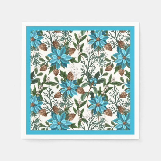 Blaue Poinsettia und Kiefern Serviette (Vorderseite)
