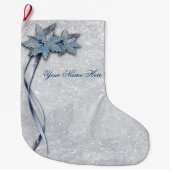 Blaue Poinsettias auf Silber Großer Weihnachtsstrumpf (Vorderseite)