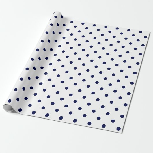 Blaue Polka-Dot auf weißem großen Raum Geschenkpapier (Ungerollt)