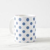 Blaue Polka Dots Muster auf weißem Hintergrund Kaffeetasse (Vorderseite Links)