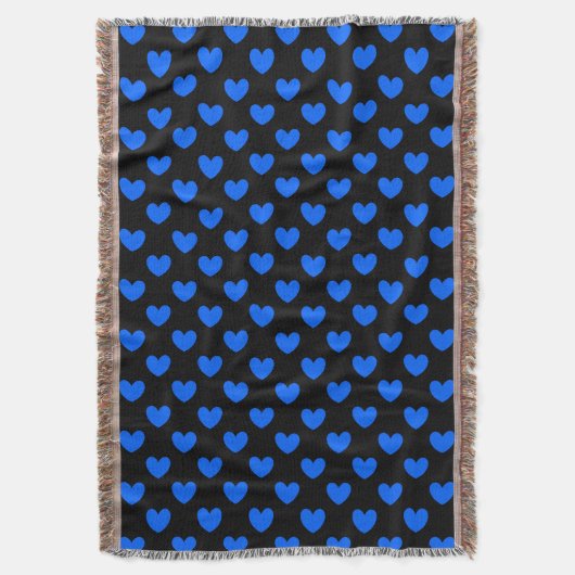 Blaue Polka-Herzen auf schwarz Decke (Vorderseite Vertikal)