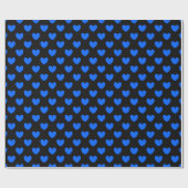 Blaue Polka-Herzen auf schwarz Geschenkpapier (Flach)