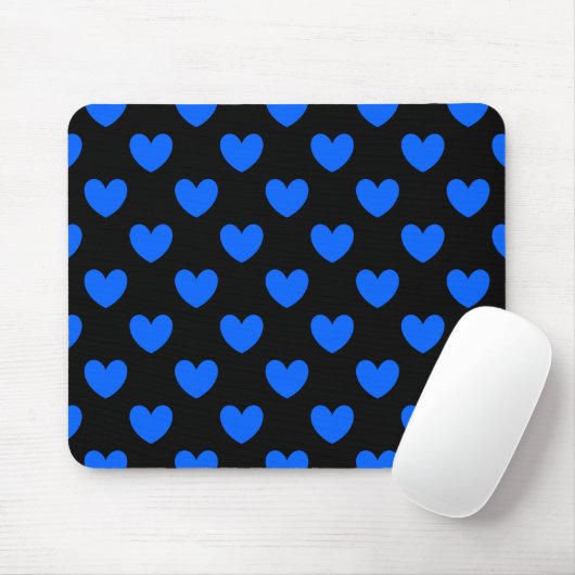 Blaue Polka-Herzen auf schwarz Mousepad (Mit Mouse)