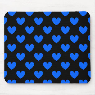 Blaue Polka-Herzen auf schwarz Mousepad