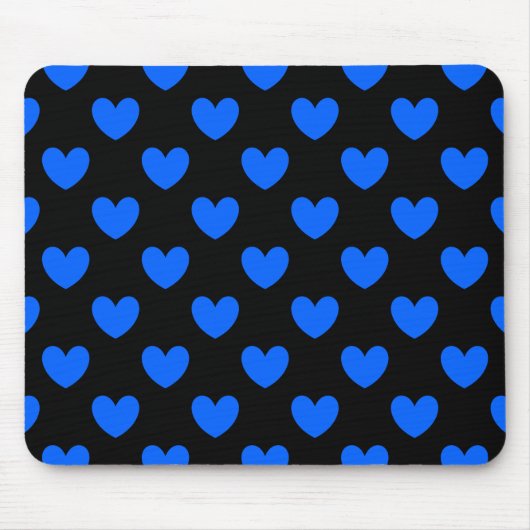 Blaue Polka-Herzen auf schwarz Mousepad (Vorne)