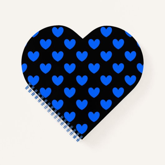 Blaue Polka-Herzen auf schwarz Notizbuch (Vorderseite)
