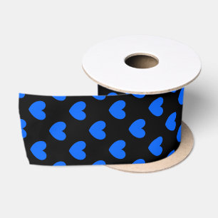 Blaue Polka-Herzen auf schwarz Satinband