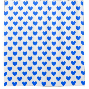Blaue Polka-Herzen auf weiß Duschvorhang