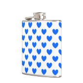 Blaue Polka-Herzen auf weiß Flachmann (Links)