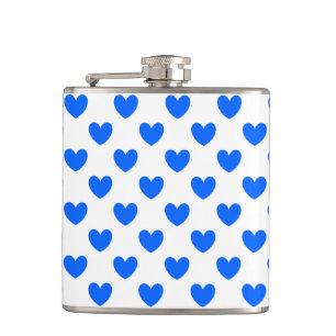 Blaue Polka-Herzen auf weiß Flachmann