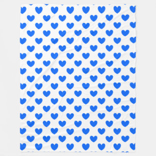 Blaue Polka-Herzen auf weiß Fleecedecke