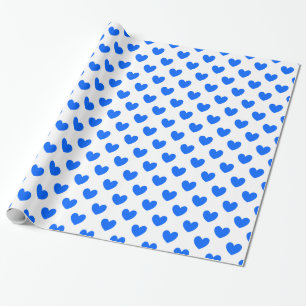 Blaue Polka-Herzen auf weiß Geschenkpapier