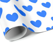 Blaue Polka-Herzen auf weiß Geschenkpapier (Rolleneckpunkt)