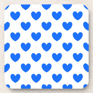 Blaue Polka-Herzen auf weiß Getränkeuntersetzer