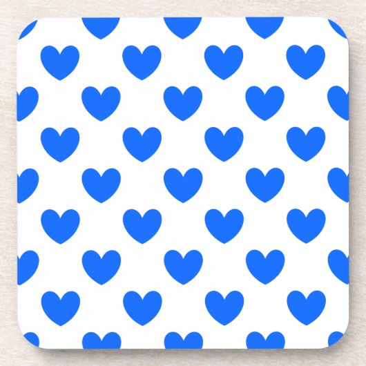 Blaue Polka-Herzen auf weiß Getränkeuntersetzer (Vorderseite)
