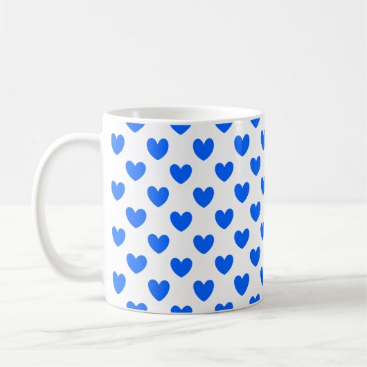 Blaue Polka-Herzen auf weiß Kaffeetasse (Links)