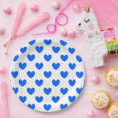 Blaue Polka-Herzen auf weiß Pappteller (Party)