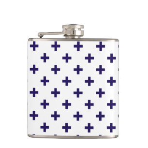 Blaue Polka-Kreuze in Weiß Flachmann