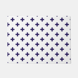 Blaue Polka-Kreuze in Weiß Fußmatte