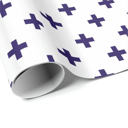 Blaue Polka-Kreuze in Weiß Geschenkpapier (Rolleneckpunkt)