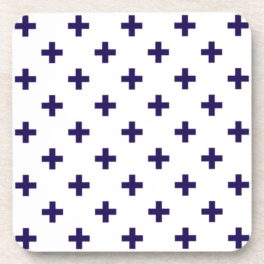 Blaue Polka-Kreuze in Weiß Getränkeuntersetzer (Vorderseite)