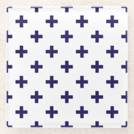 Blaue Polka-Kreuze in Weiß Glasuntersetzer