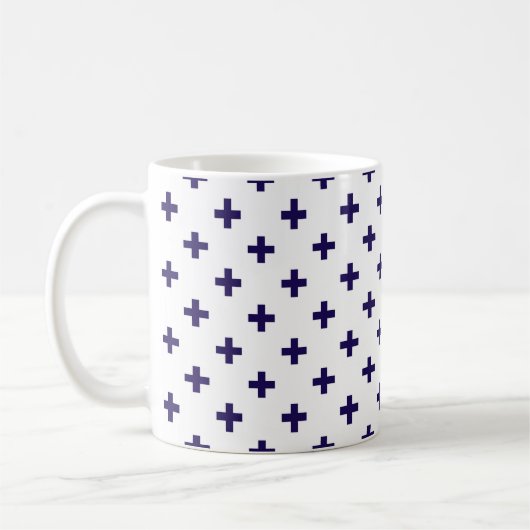 Blaue Polka-Kreuze in Weiß Kaffeetasse (Links)