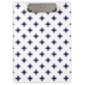 Blaue Polka-Kreuze in Weiß Klemmbrett (Vorderseite)