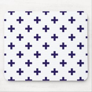 Blaue Polka-Kreuze in Weiß Mousepad