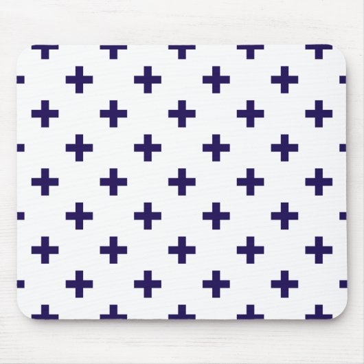 Blaue Polka-Kreuze in Weiß Mousepad (Vorne)