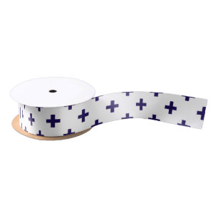 Blaue Polka-Kreuze in Weiß Satinband