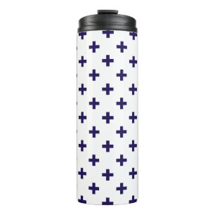 Blaue Polka-Kreuze in Weiß Thermosbecher