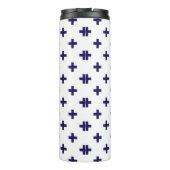 Blaue Polka-Kreuze in Weiß Thermosbecher (Rückseite)