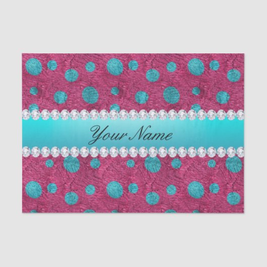 Blaue Polka-Punkt-heißes Rosa-Imitat-Diamanten Seidenpapier (Vorderseite)