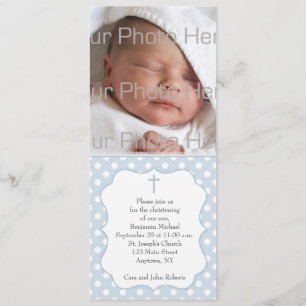 Blaue Polka-Punkt-religiöse Foto-Karte Einladung